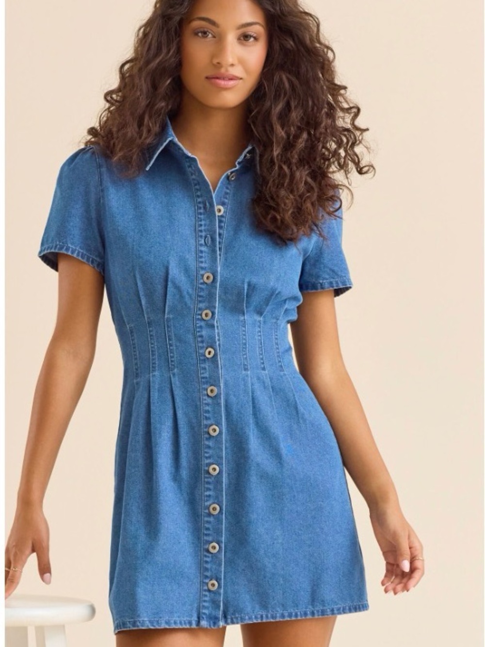 Altar'd State Blue Denim Button-Front Mini Dress